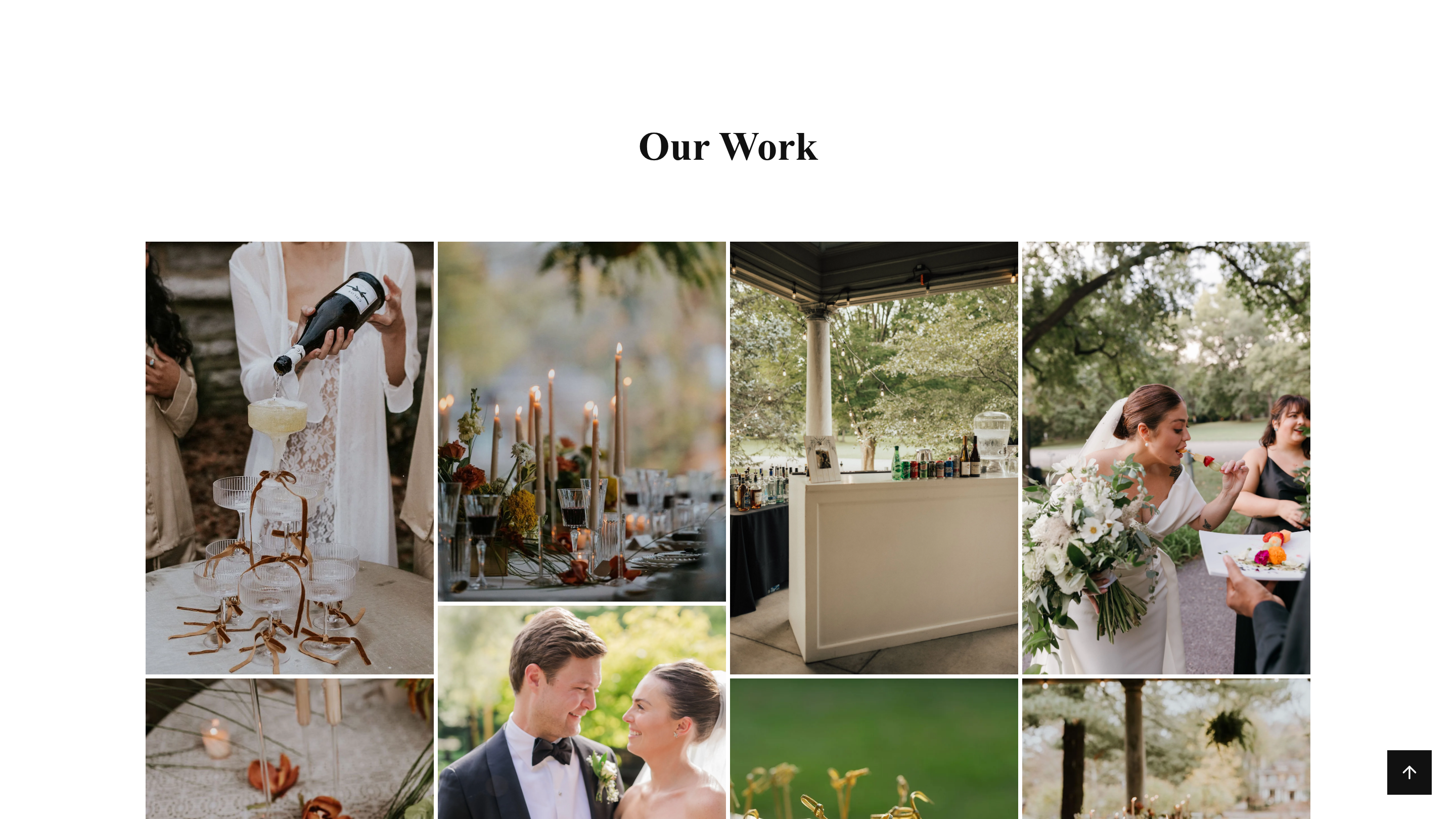 Editorial photo grid from the rebuilt marketing site — table settings, plated dishes, kitchen detail in a four-up arrangement.