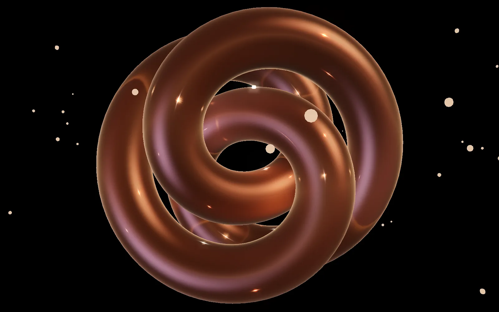 A copper torus knot, one of nine real-time 3-D formations.