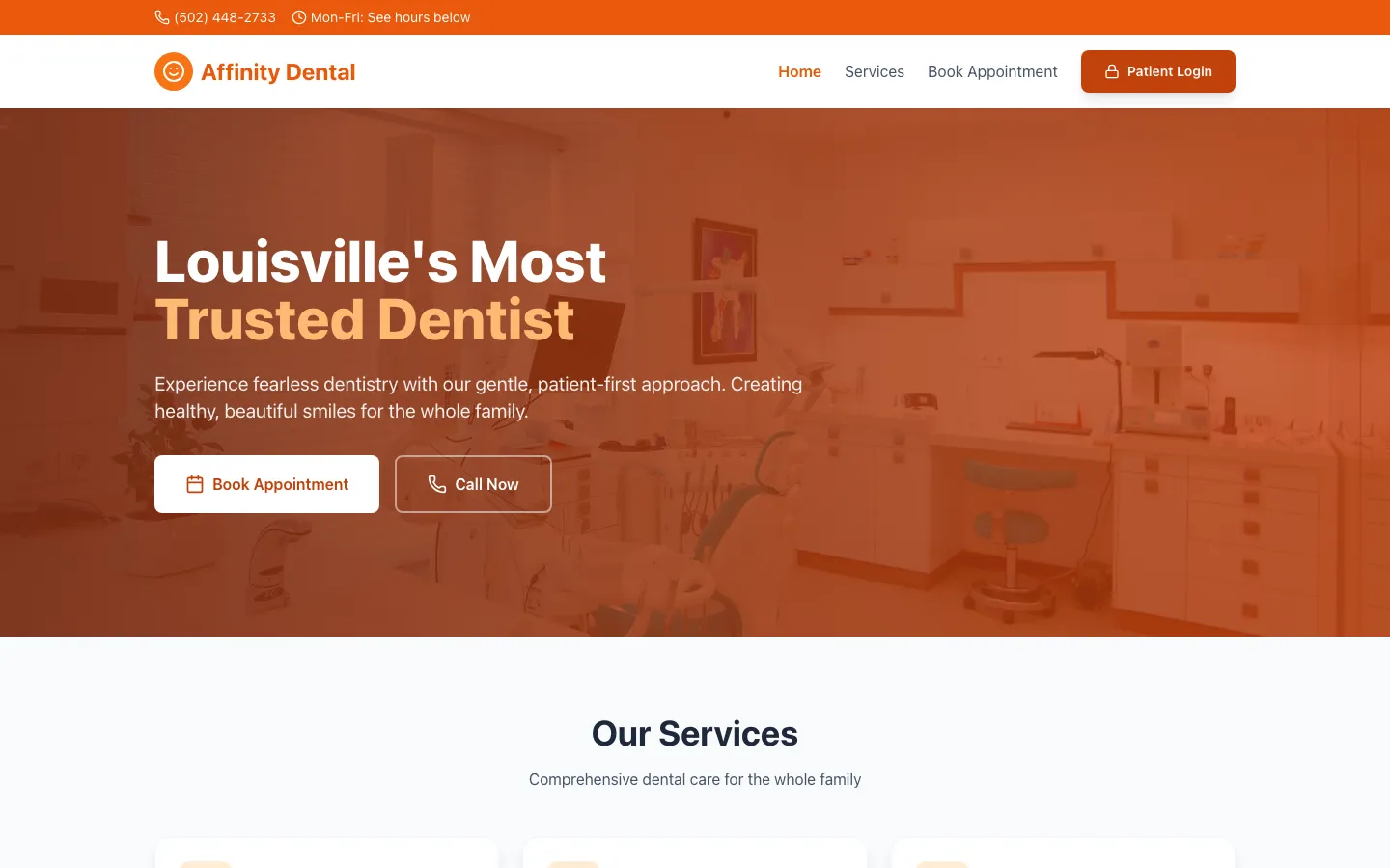 Affinity Dental — the shipped site on desktop.