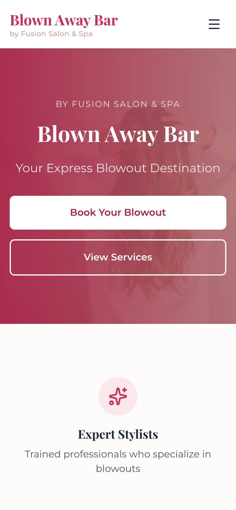 Blown Away Blow Dry Bar - the same site on a phone.