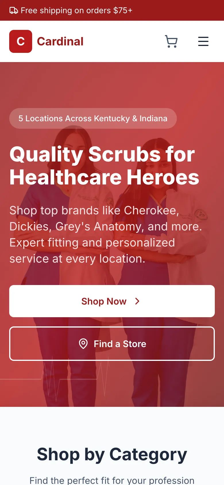Cardinal Uniforms - the same site on a phone.
