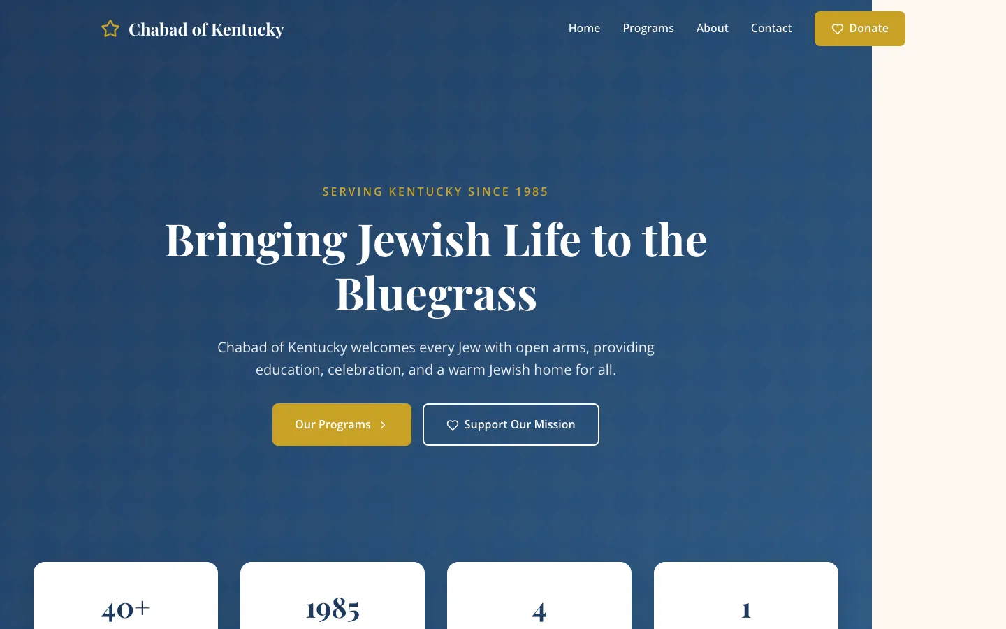 Chabad of Kentucky — the shipped site on desktop.