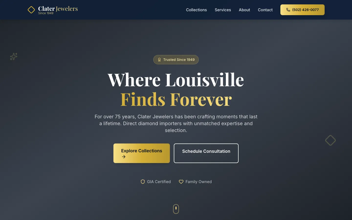 Clater Jewelers — the shipped site on desktop.