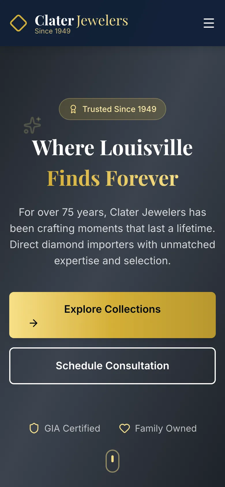 Clater Jewelers - the same site on a phone.