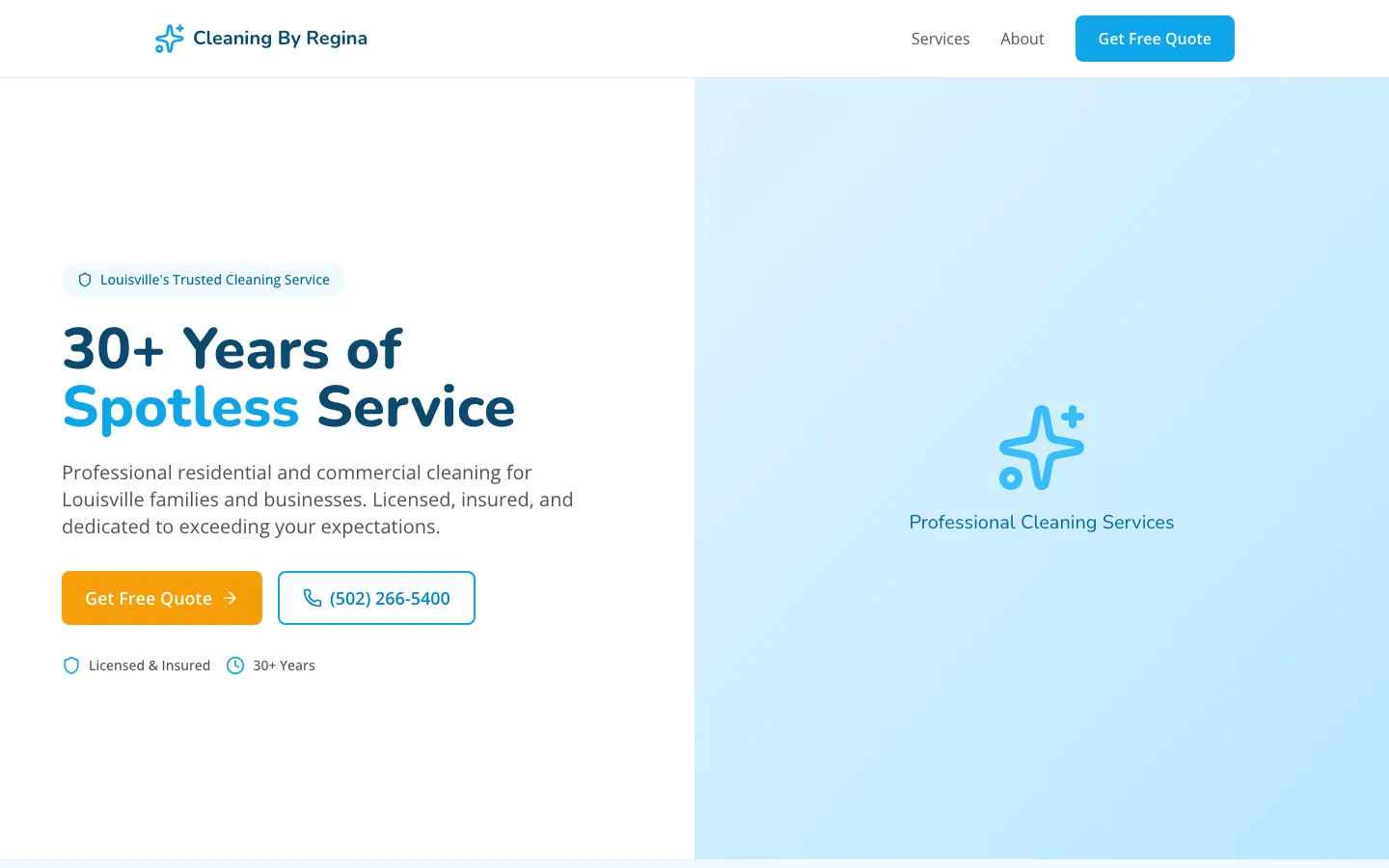 Cleaning by Regina — the shipped site on desktop.