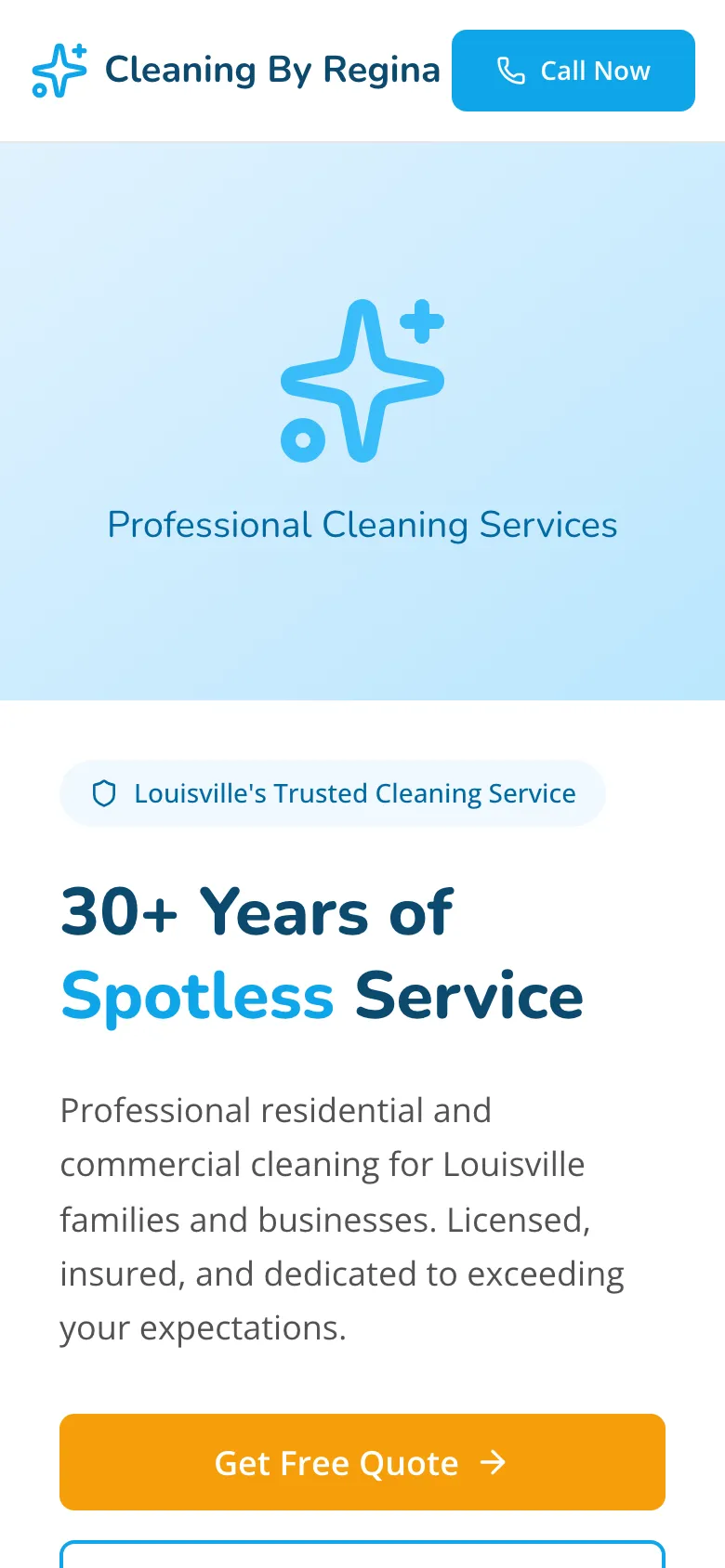 Cleaning by Regina - the same site on a phone.