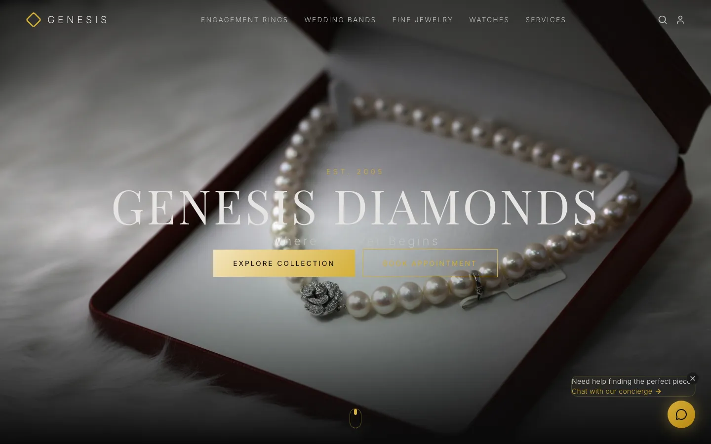 Genesis Diamonds — the shipped site on desktop.