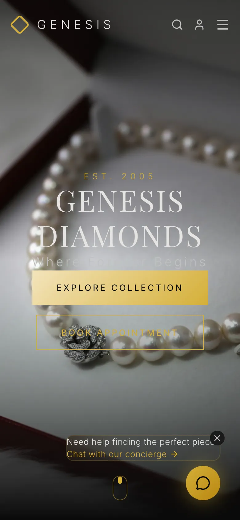 Genesis Diamonds - the same site on a phone.