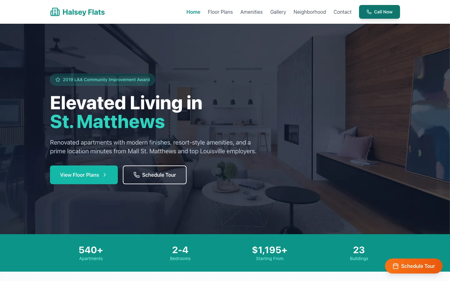 Halsey Flats — the shipped site on desktop.