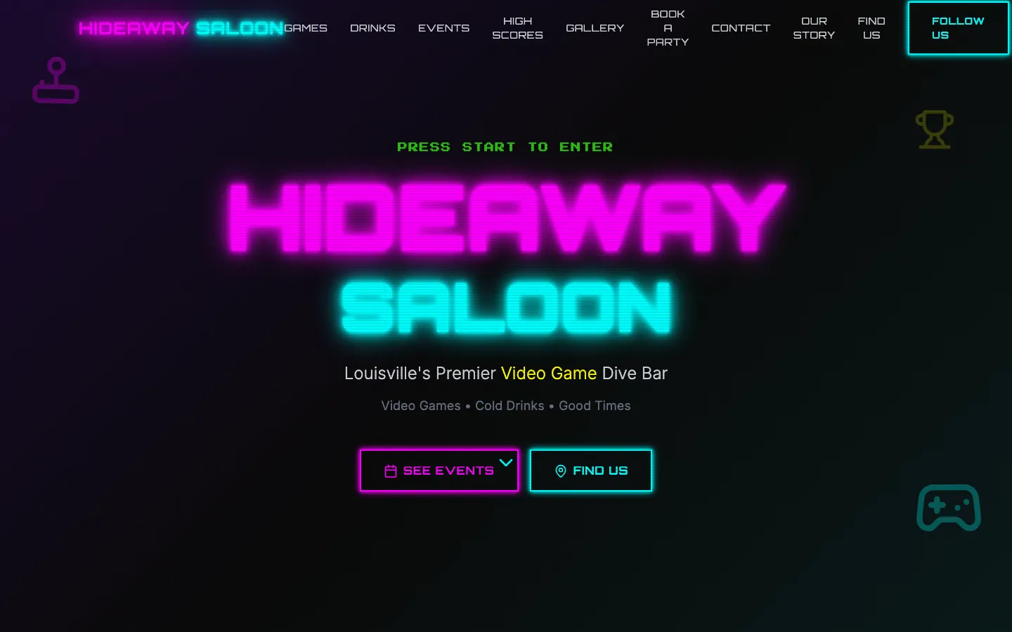 Hideaway Saloon — the shipped site on desktop.
