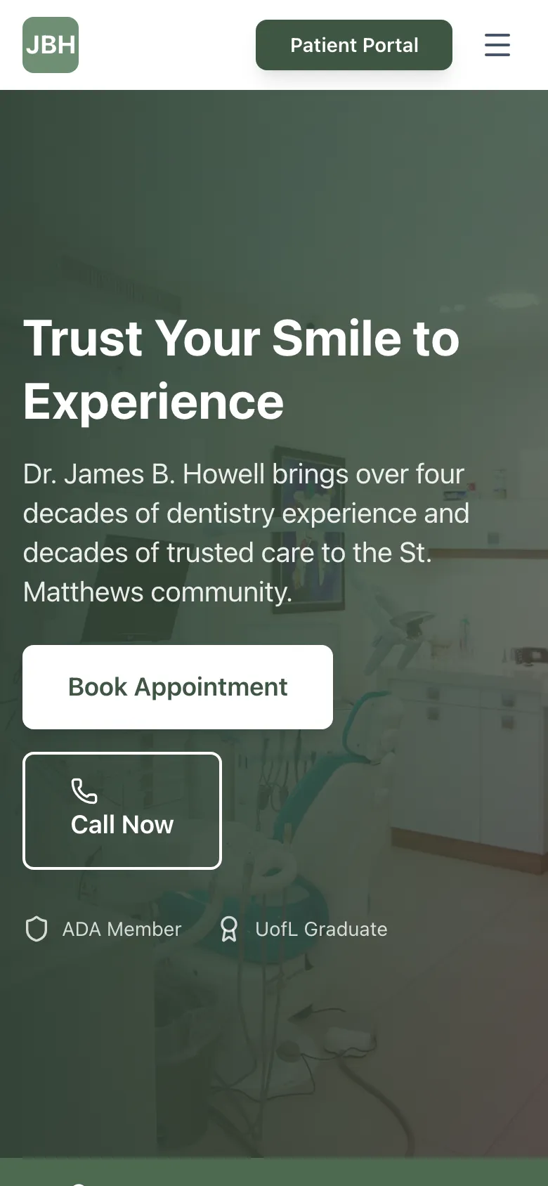 JBH Dental - the same site on a phone.