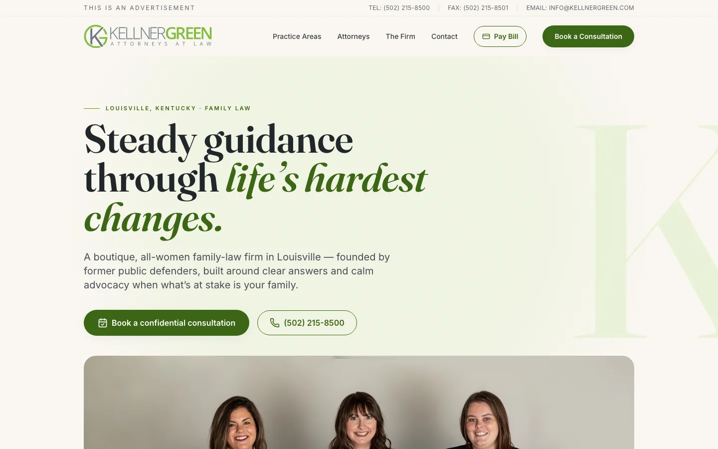 Kellner Green — the shipped site on desktop.