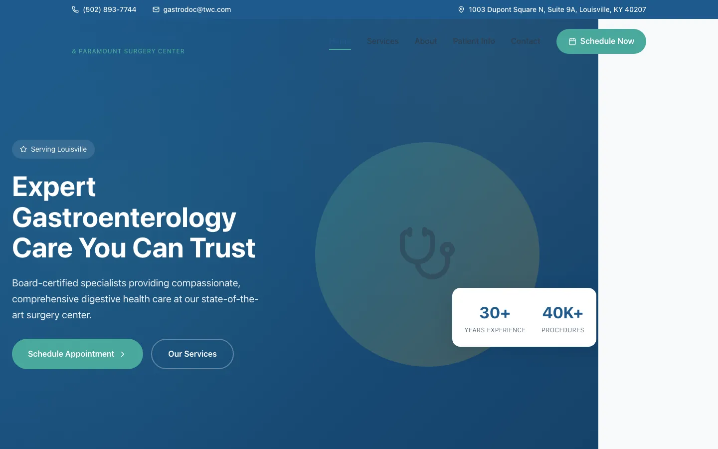 Kentuckiana Gastroenterology — the shipped site on desktop.