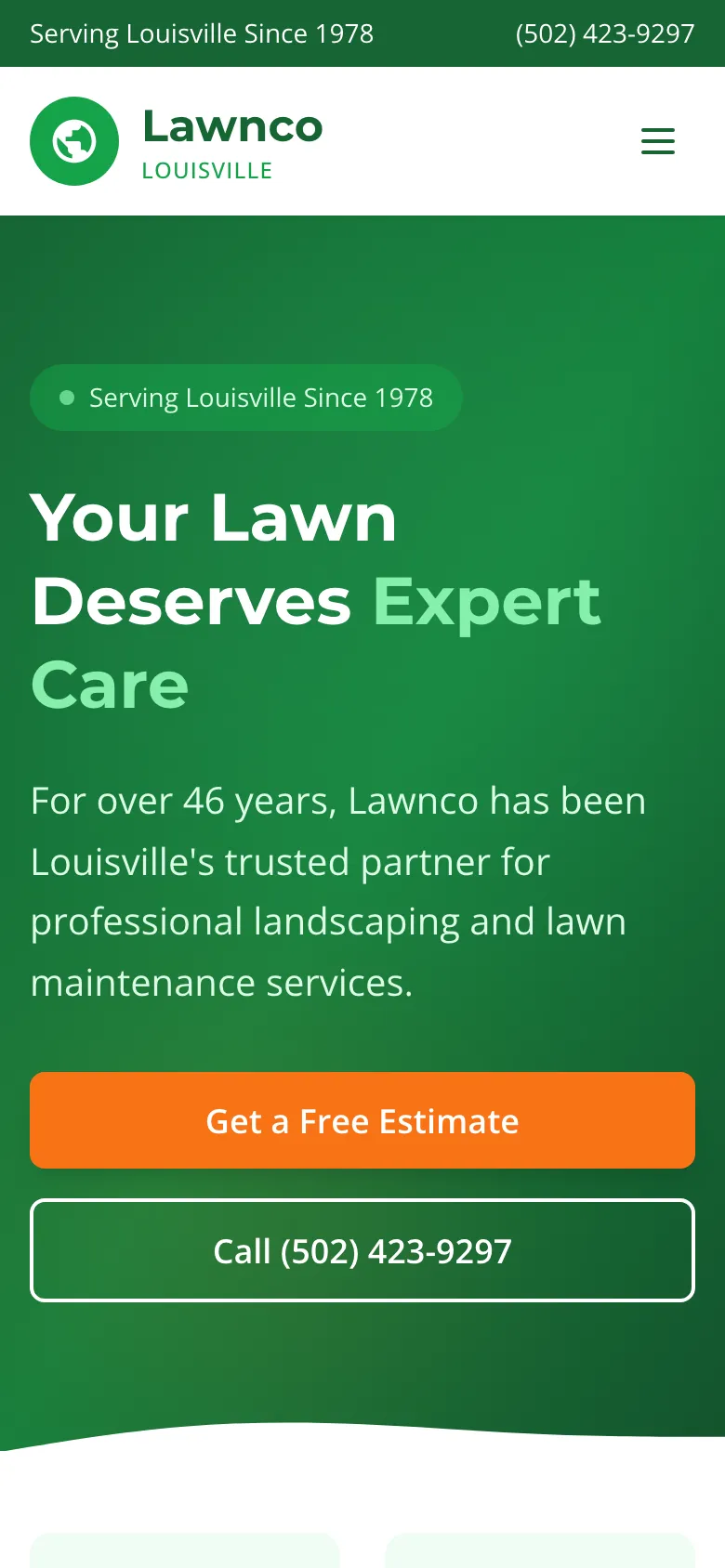 LawnCo - the same site on a phone.