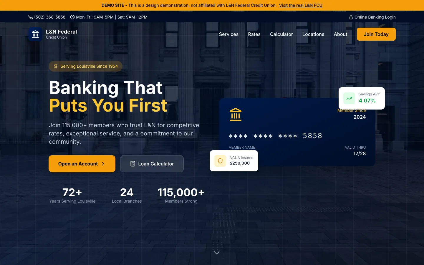 L&N Federal Credit Union — the shipped site on desktop.
