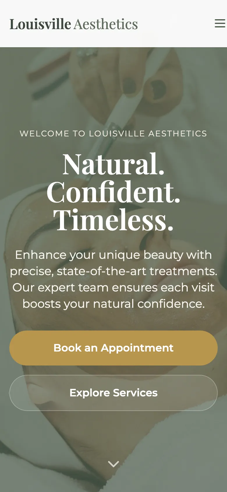 Louisville Aesthetics - the same site on a phone.