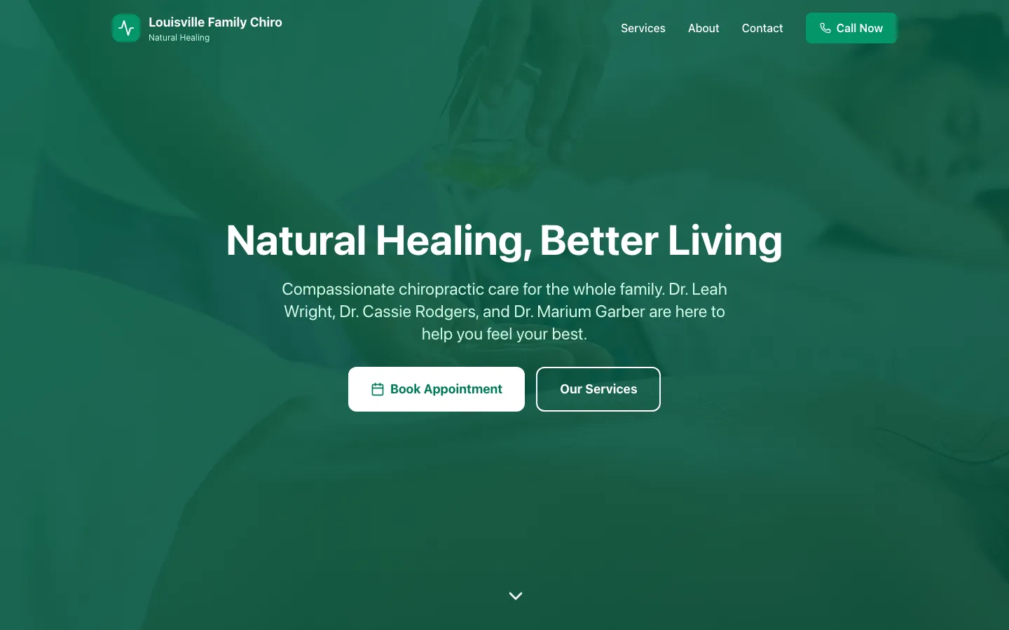 Louisville Family Chiropractic — the shipped site on desktop.