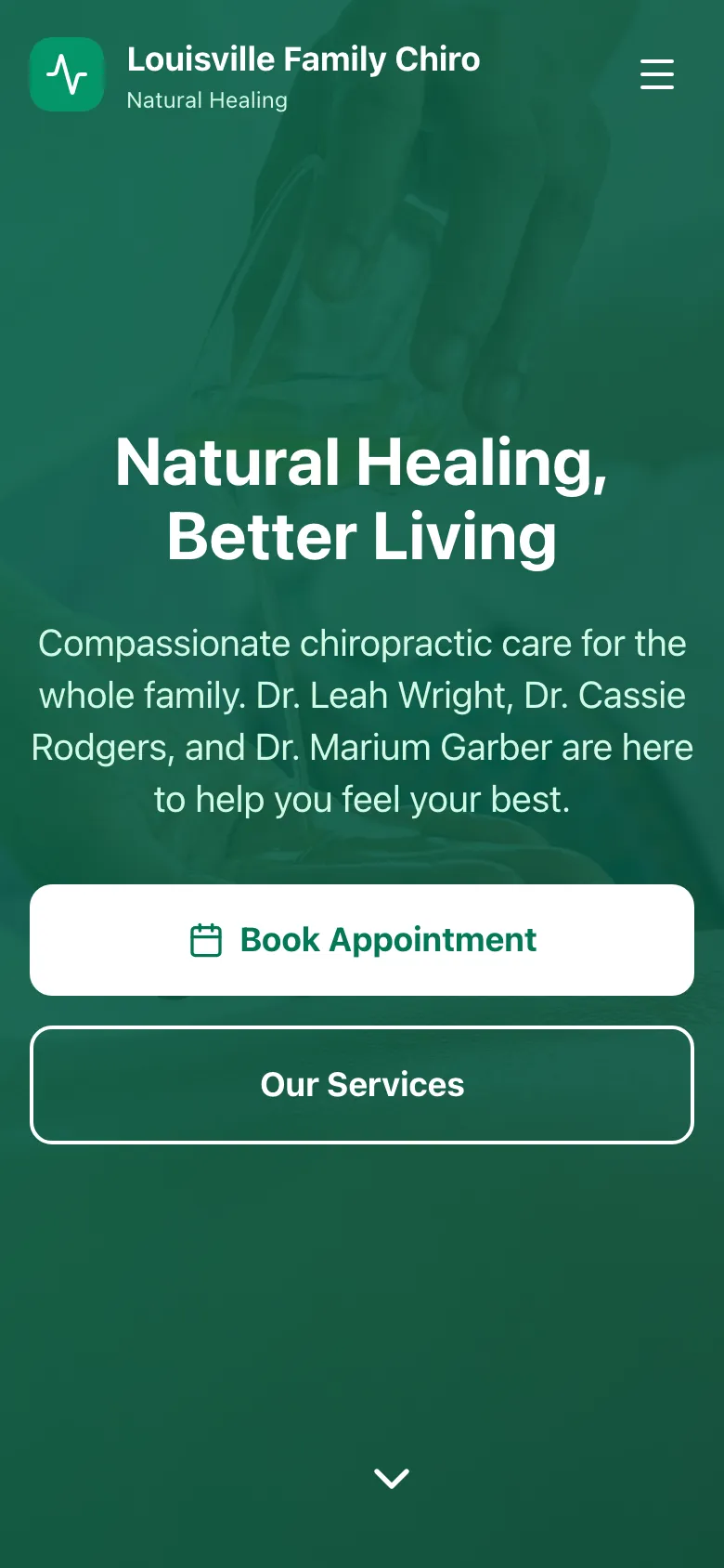 Louisville Family Chiropractic - the same site on a phone.