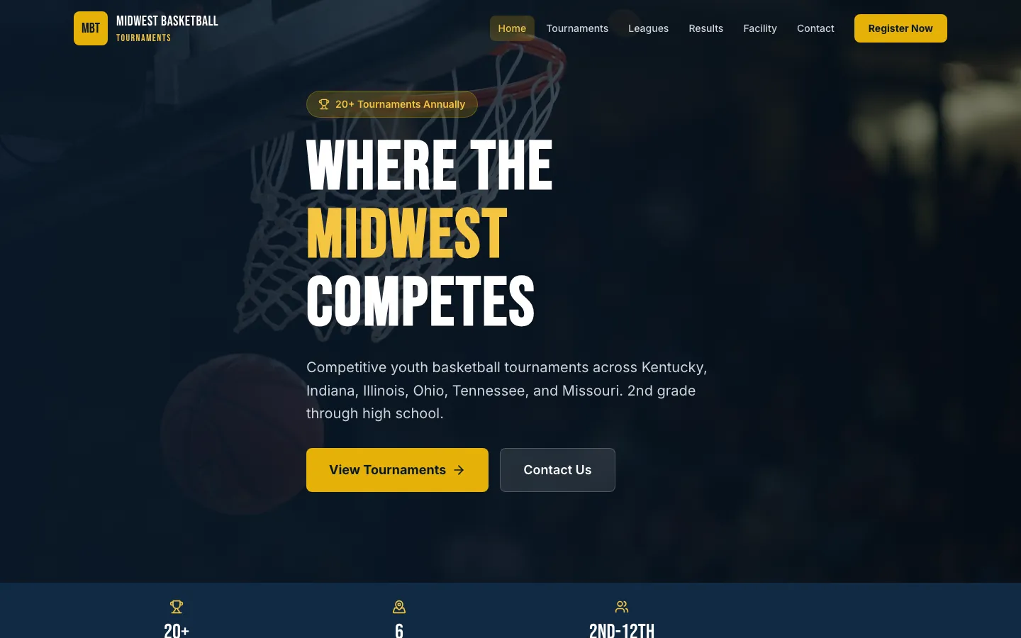 Midwest Basketball Tournaments — the shipped site on desktop.