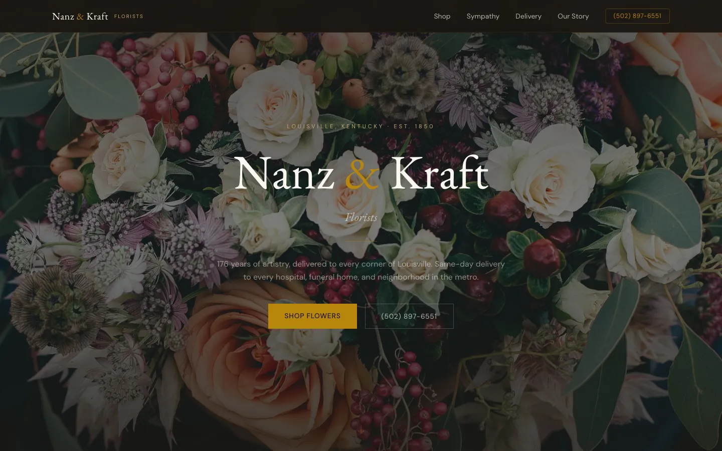 Nanz & Kraft Florists — the shipped site on desktop.