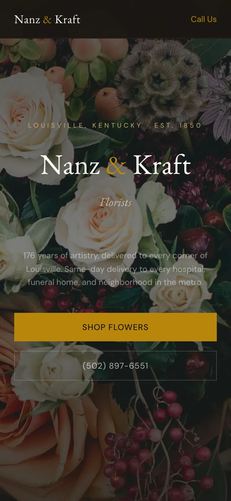 Nanz & Kraft Florists - the same site on a phone.