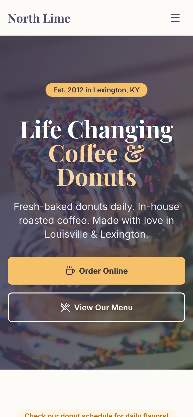 North Lime Coffee & Donuts - the same site on a phone.