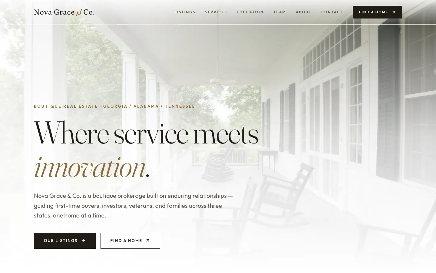 Nova Grace Co — the shipped site on desktop.