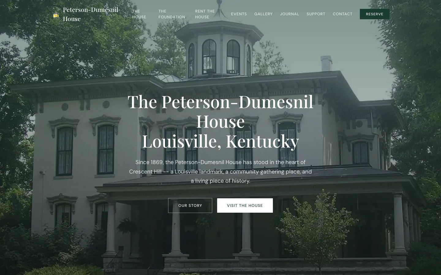 Peterson-Dumesnil House — the shipped site on desktop.