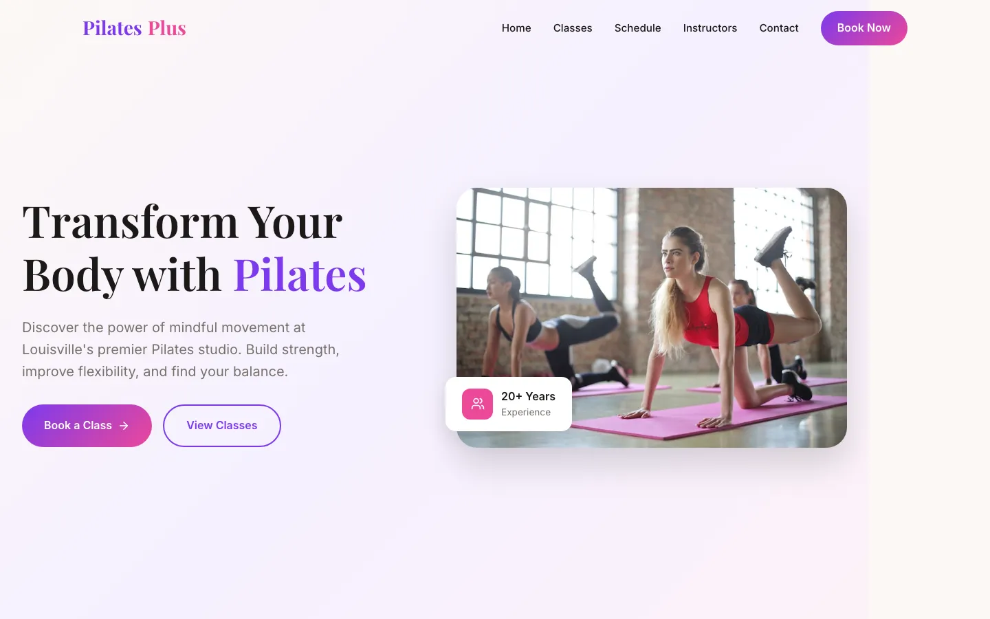 Pilates Plus — the shipped site on desktop.
