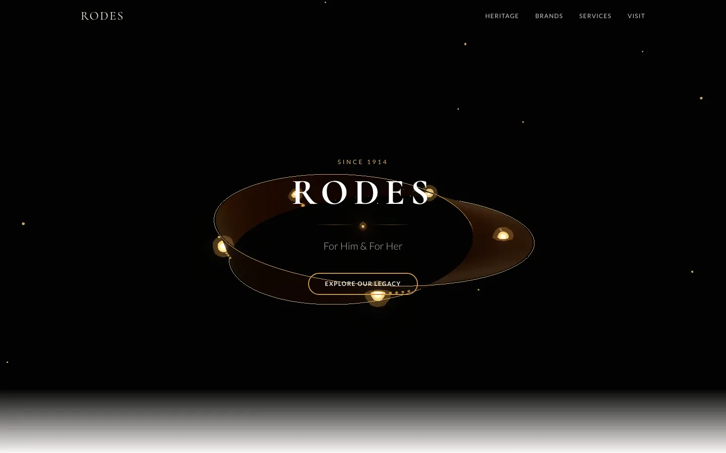 Rodes For Him For Her — the shipped site on desktop.