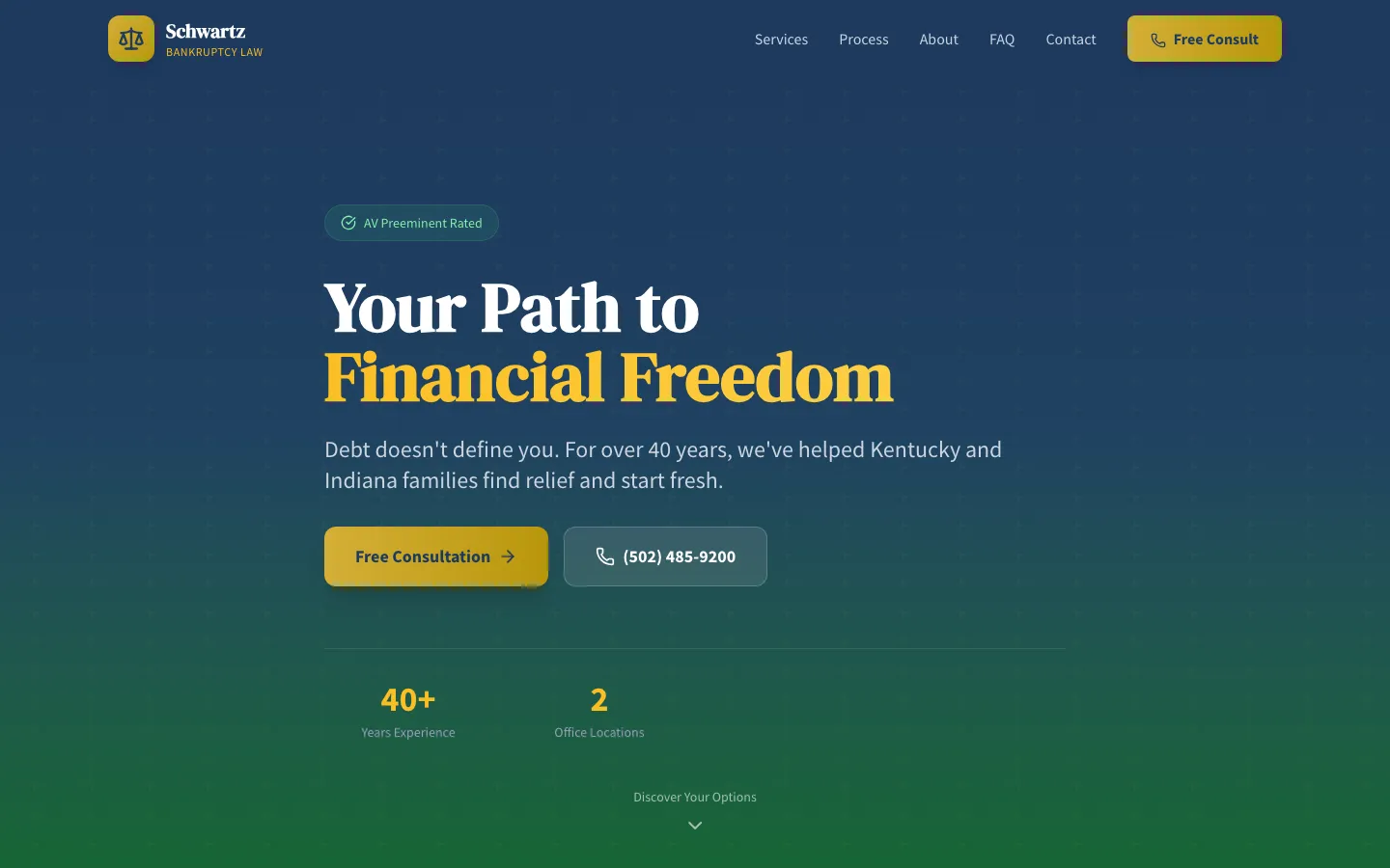 Schwartz Bankruptcy Law — the shipped site on desktop.