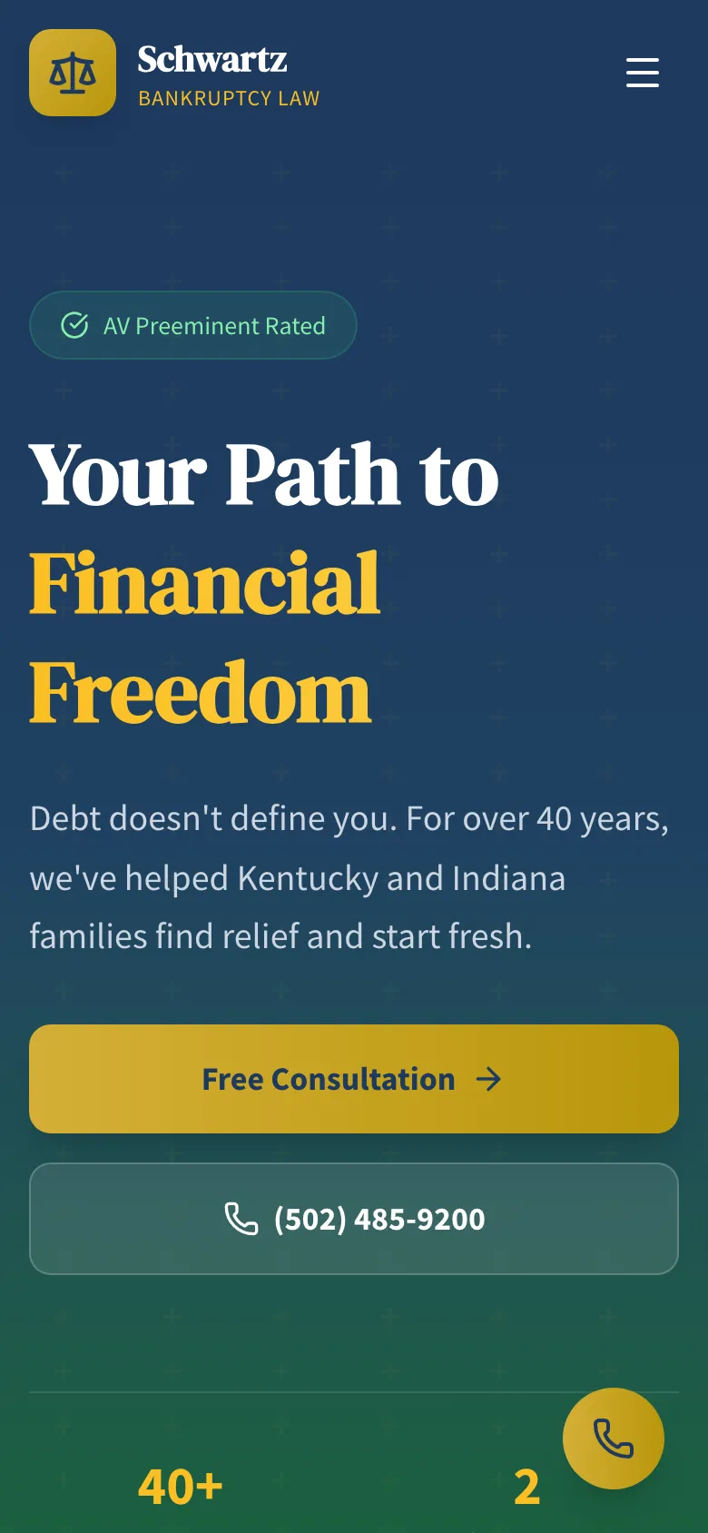 Schwartz Bankruptcy Law - the same site on a phone.