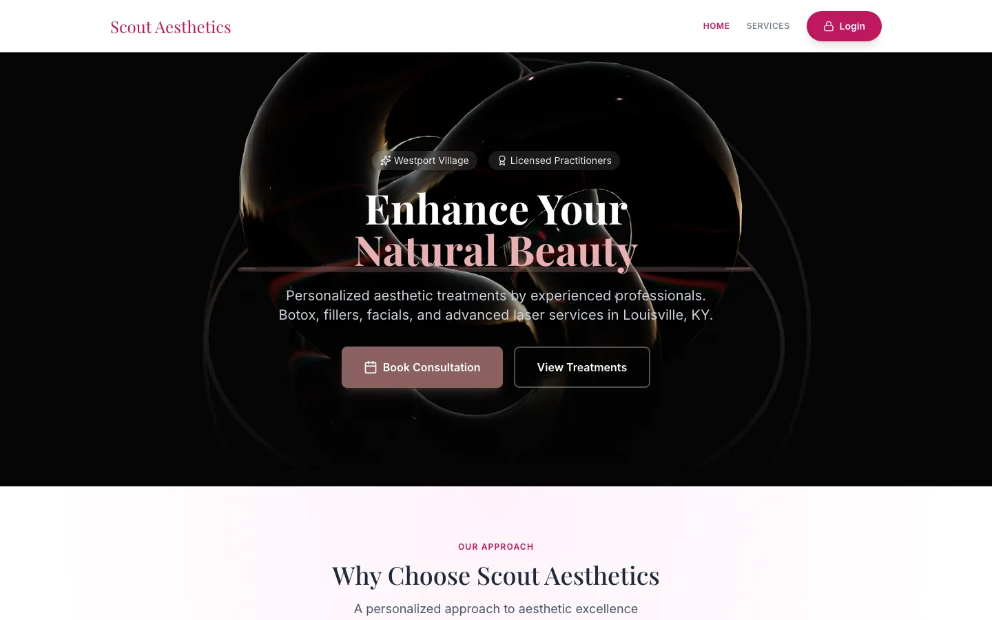 Scout Aesthetics — the shipped site on desktop.