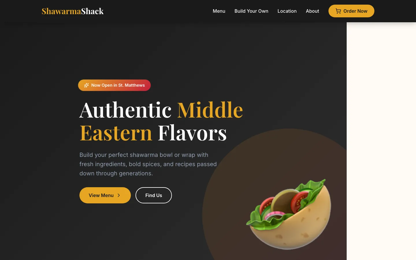 Shawarma Shack — the shipped site on desktop.