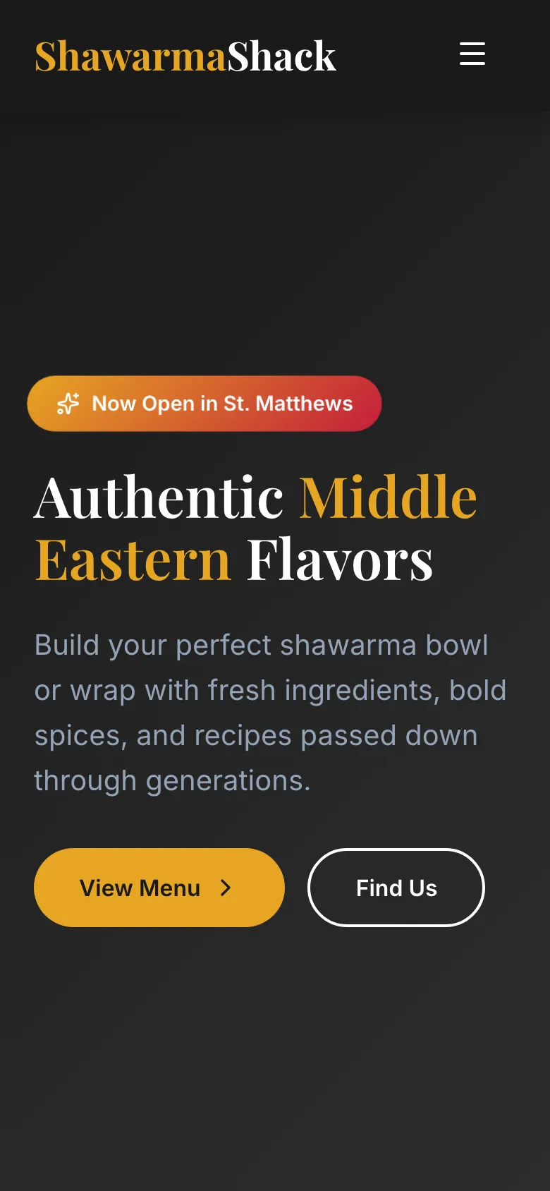 Shawarma Shack - the same site on a phone.