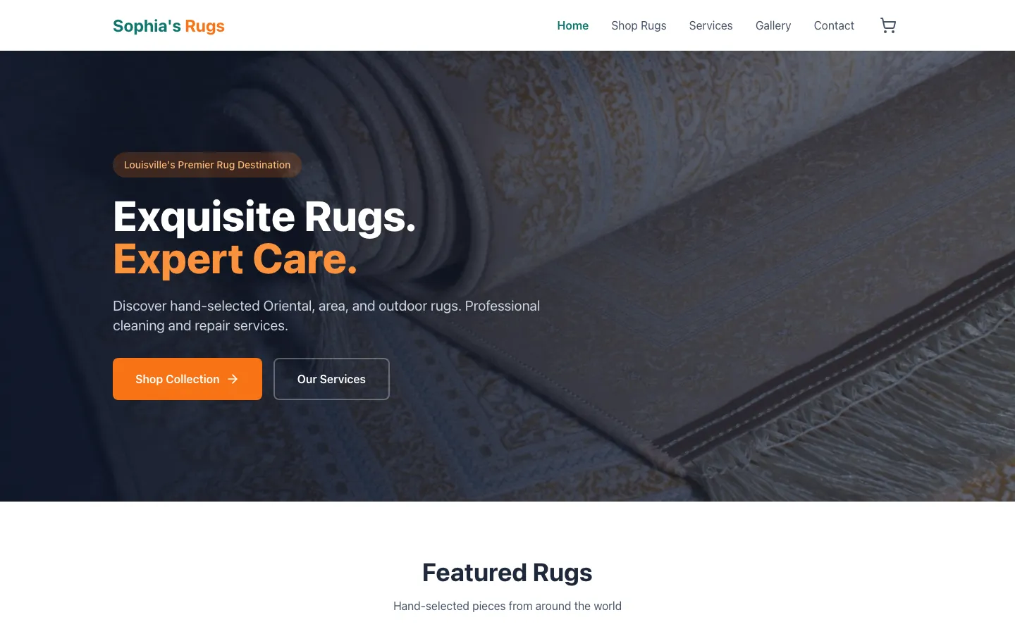Sophia's Rugs — the shipped site on desktop.