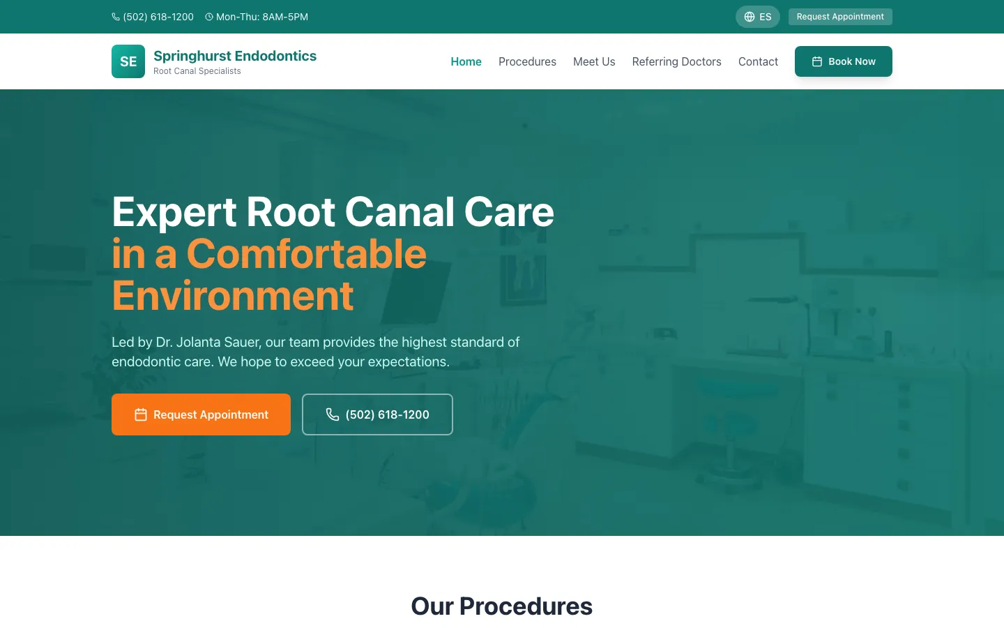 Springhurst Endodontics — the shipped site on desktop.