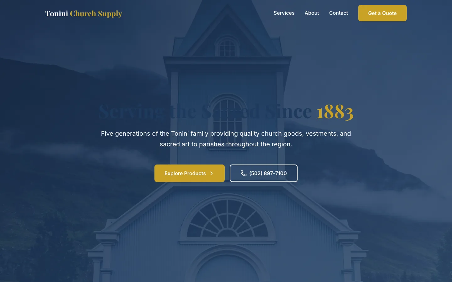 Tonini Church Supply — the shipped site on desktop.