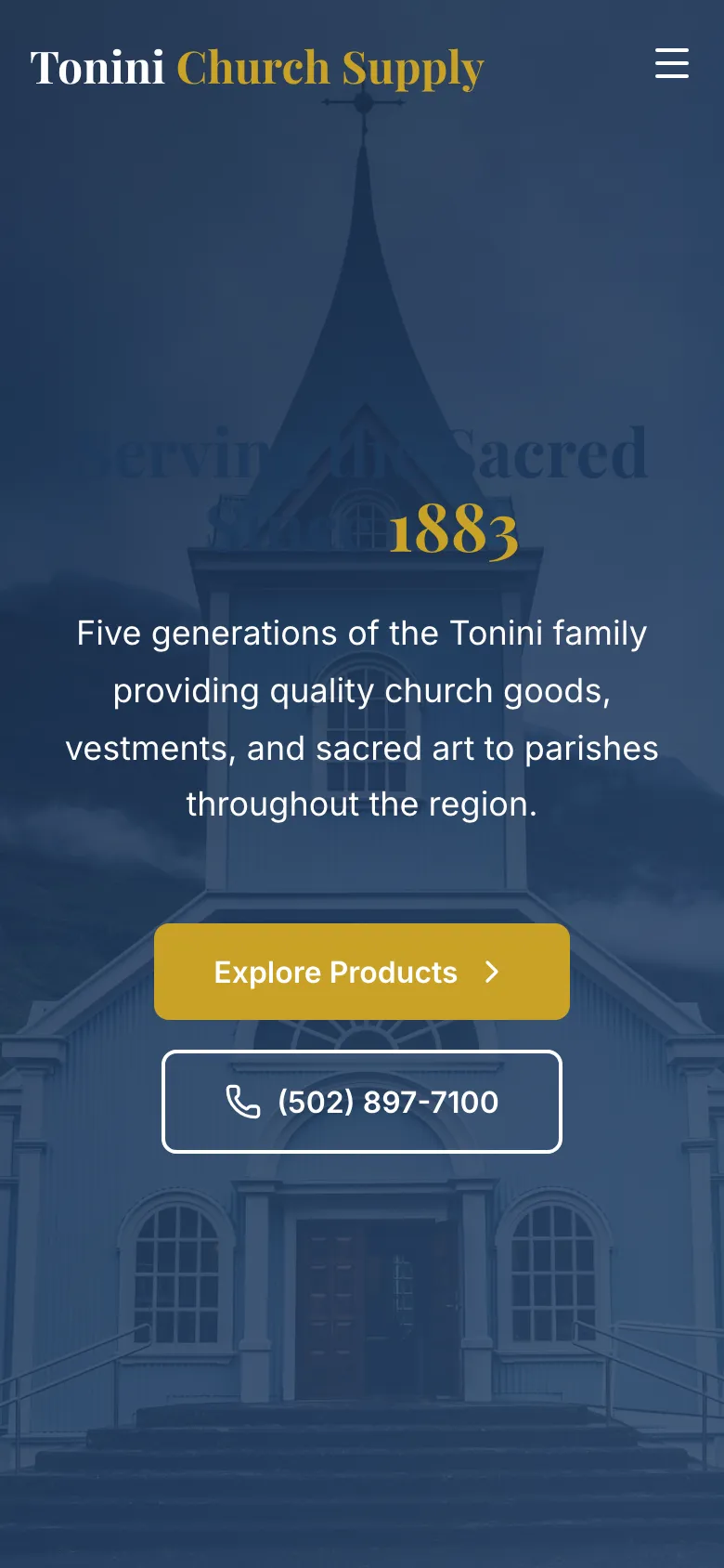 Tonini Church Supply - the same site on a phone.