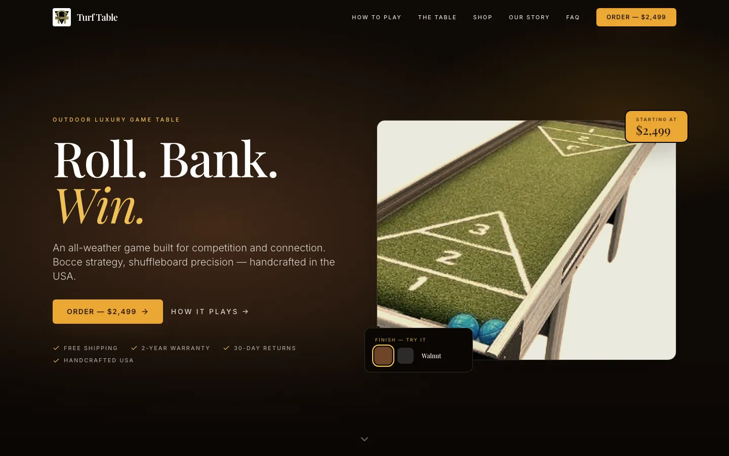 Turf & Tables — the shipped site on desktop.