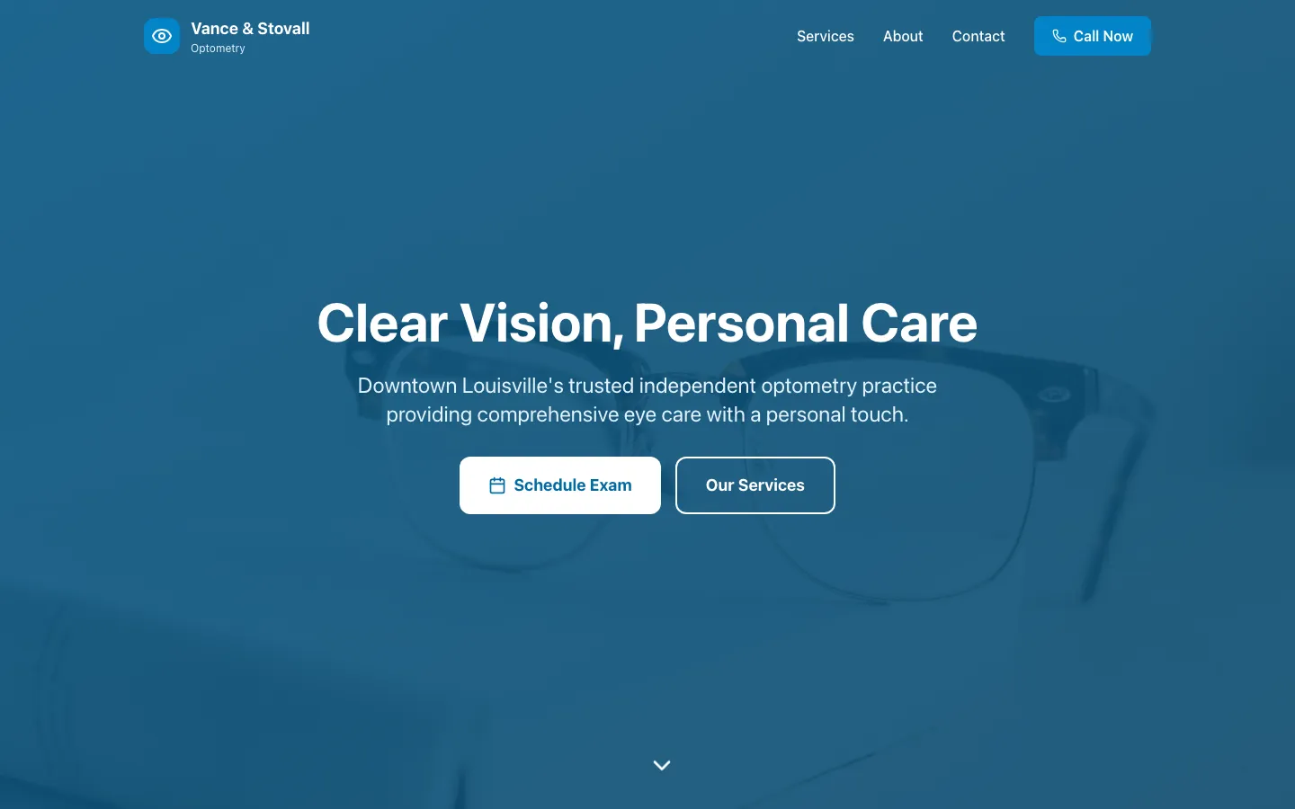 Vance Stovall Optometry — the shipped site on desktop.