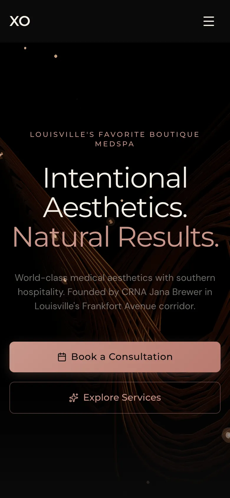 XO Aesthetic Refinery - the same site on a phone.