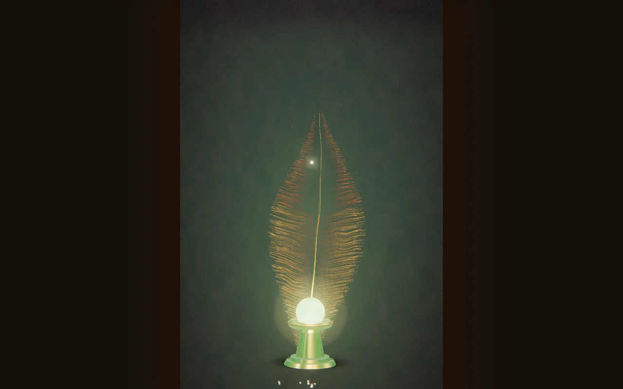 Phoenix Pinion feather on desktop.
