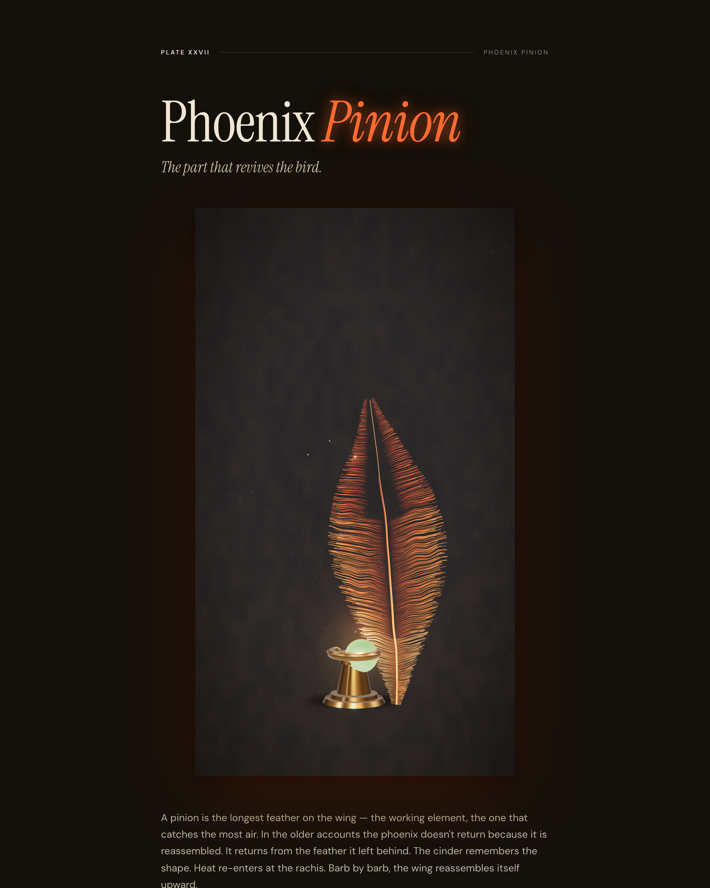 Phoenix Pinion - Plate XXVII from the Project Lavos visual studies